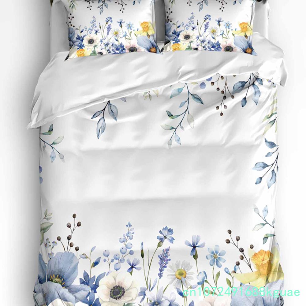 Fiori Selvatici Eucalipto Girasole Pianta Lavanda Set Biancheria da Letto 3 Pezzi per Letto Matrimoniale Tessile per la Casa Copripiumino Coperta Copricuscino