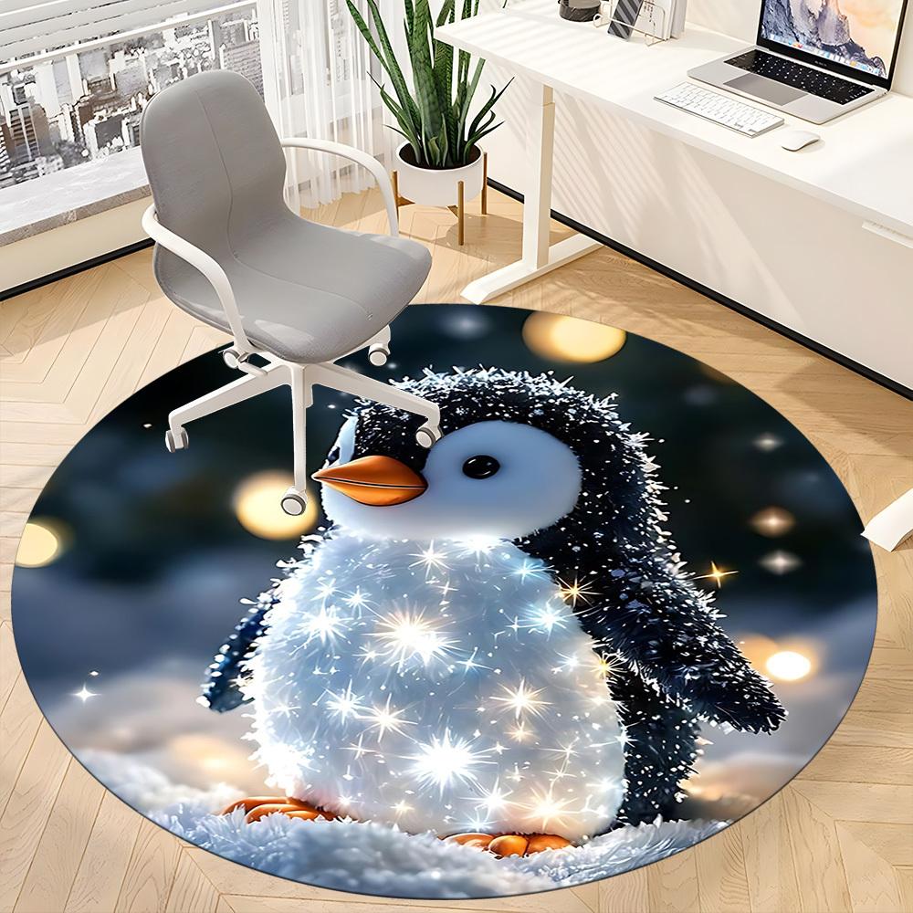 1PC Penguin Lights Office Round Area Rug, Indoor Mat Suitable ForOffice, Under Office Chairs Bedroom Living Room Home Decor, Room Deco, D135