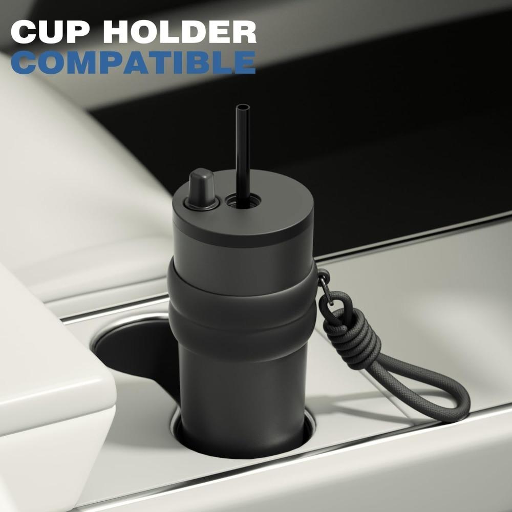 700ml/23oz Travel Thermos with Straw and Leak-Proof Lid, Stainless Steel Metal Water Bottle for Hot and Cold Coffee Drinks