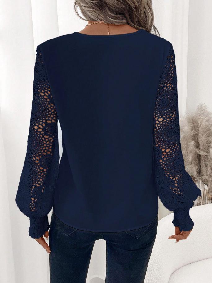 V-Neck Lace Sleeve Women's Pullover Shirt - Available In White, Black, and Dark Red