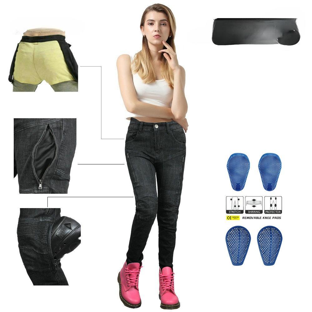 

Motorcycle Jeans Women Summer Mesh Breathable High Waist Motorcycle Cycling Pants Kevlar Silicone Protectors M