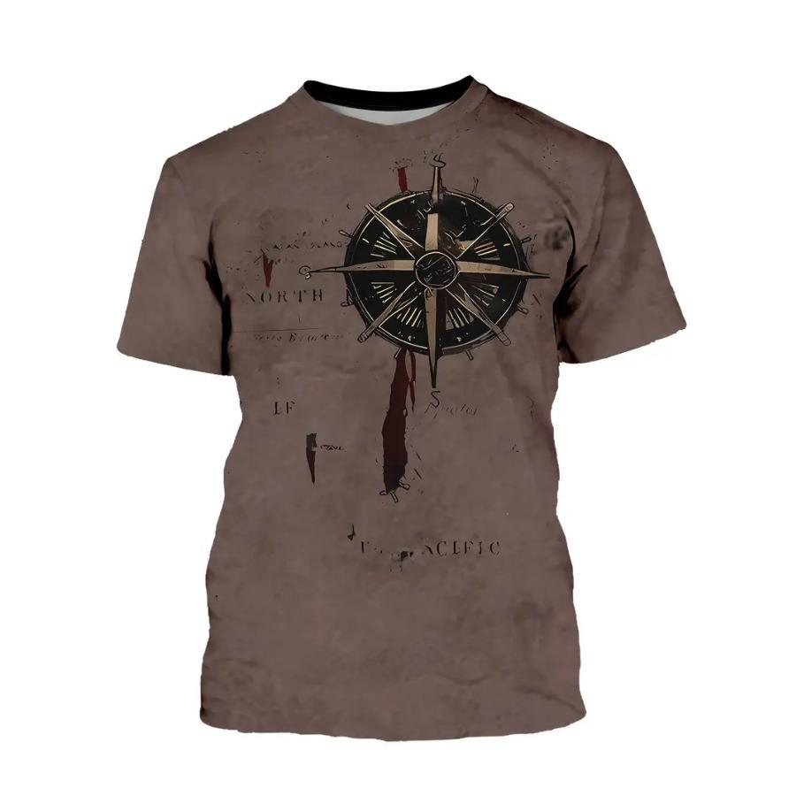 

Футболка с принтом «Компас» — круглая горловина, повседневный уличный стиль, дышащая, влагоотводящая, быстросохнущая, незаменимая вещь для мужчин на лето 6XL