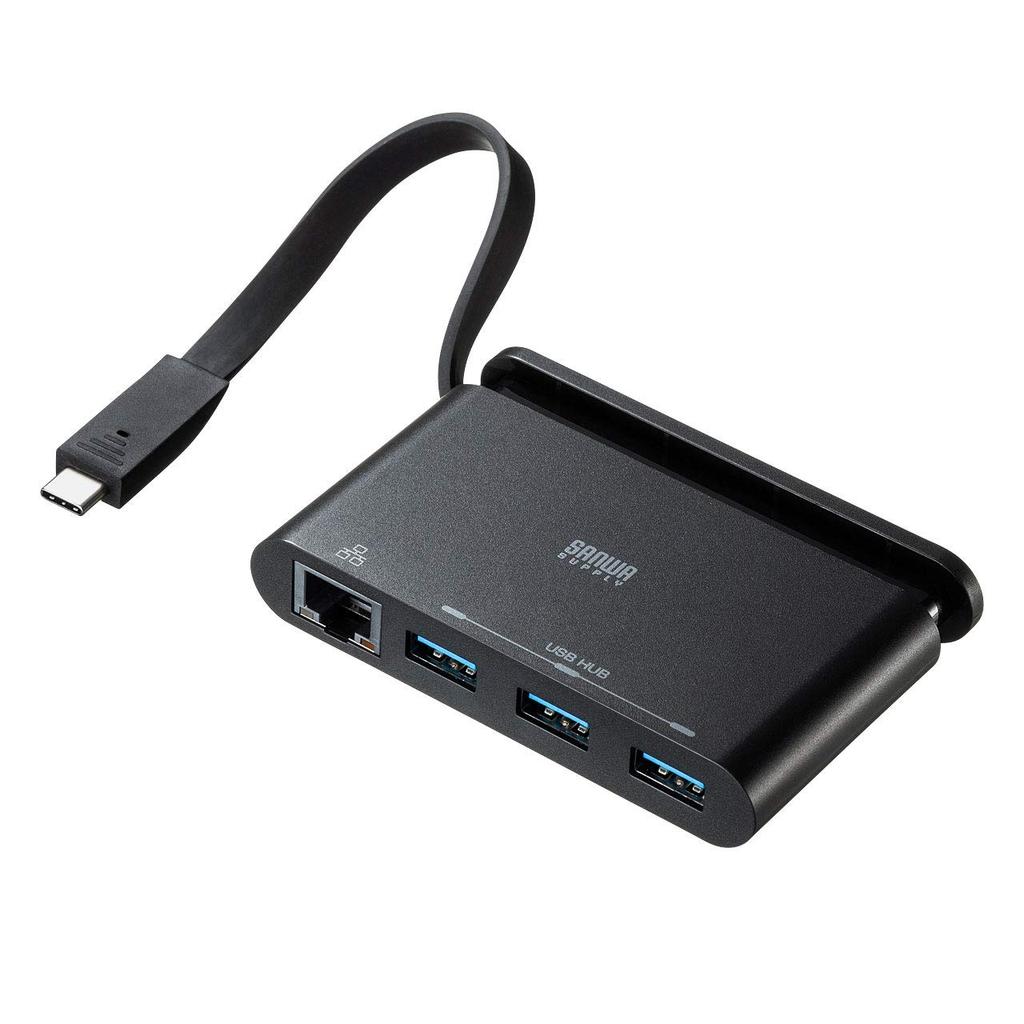 Sanwa Supply USB Hub with LAN Adapter Type-C USB-3TCH10BK