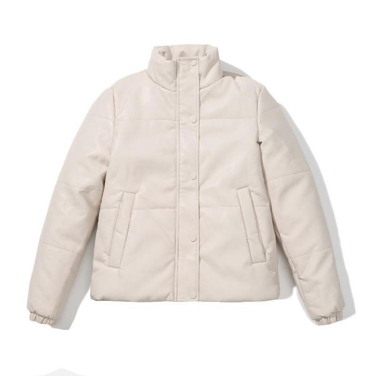 

Fashion Women s Faux Leather Coat Autumn Winter Thickened Cotton Padded Short Commuter Bread Suit 3XL бежевий