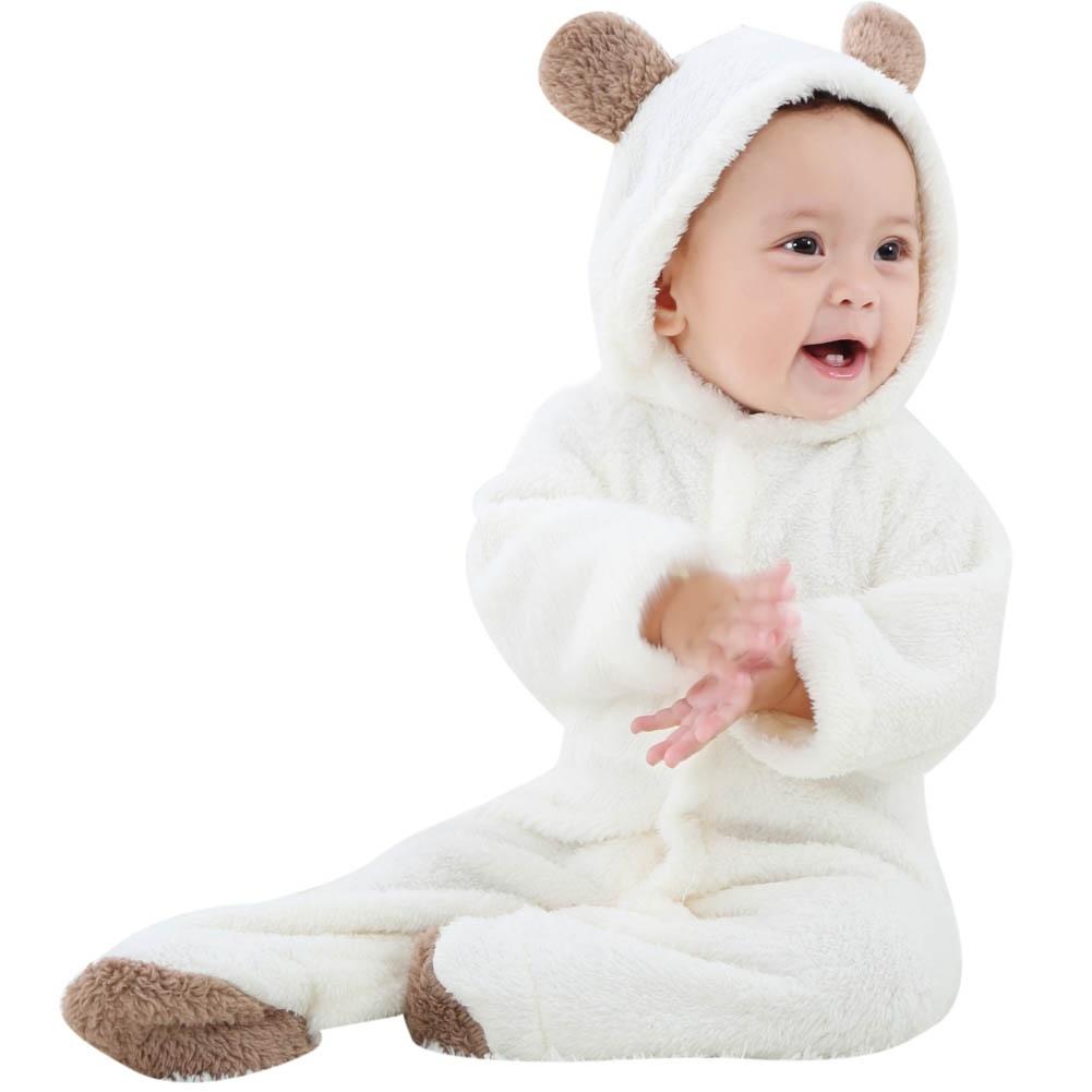 Infant Baby Warm Coral Fleece Romper Boy Girl Jumpsuit Bodysuit
