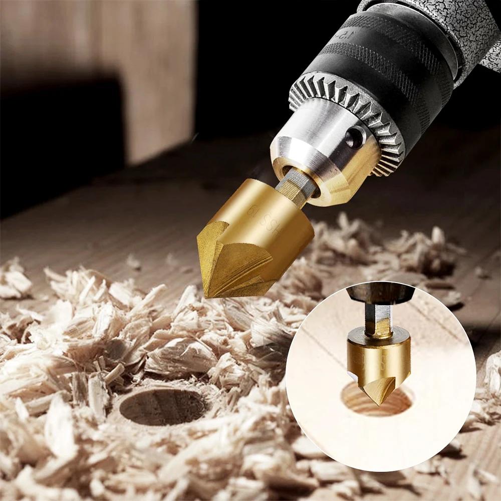 6Pcs Hexagonal Handle Conical Countersink 90 Degrees Conical Countersink Drill Bit Coated for Metal with Hex Shank Wood 6-19mm