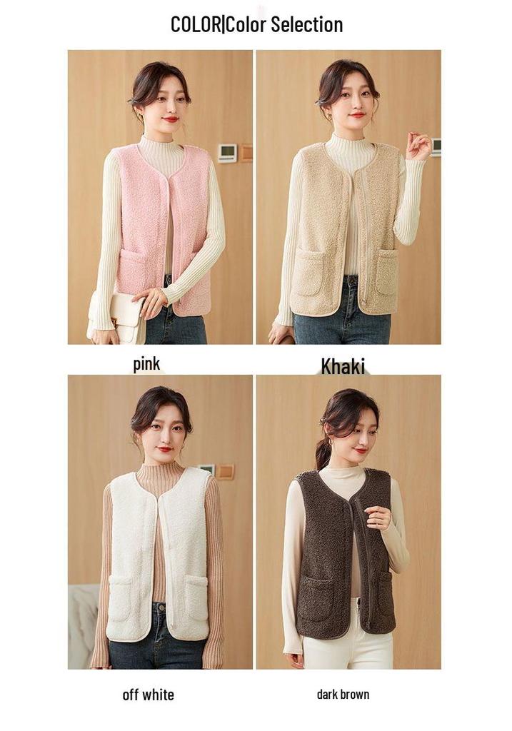 2024 Autumn/Winter Slim-Fit Korean Style Lambswool Vest - Warm, Versatile Sleeveless Fleece Jacket