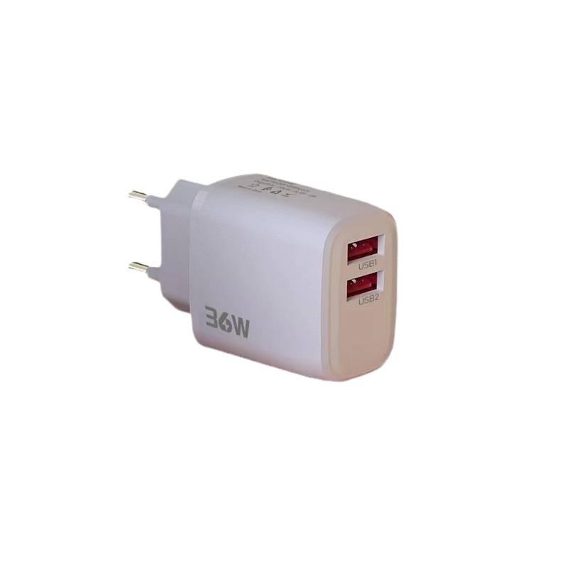 Dual USB 36W Mobile Phone Charger - 5V/2A Adapter for EU/US/UK Standards
