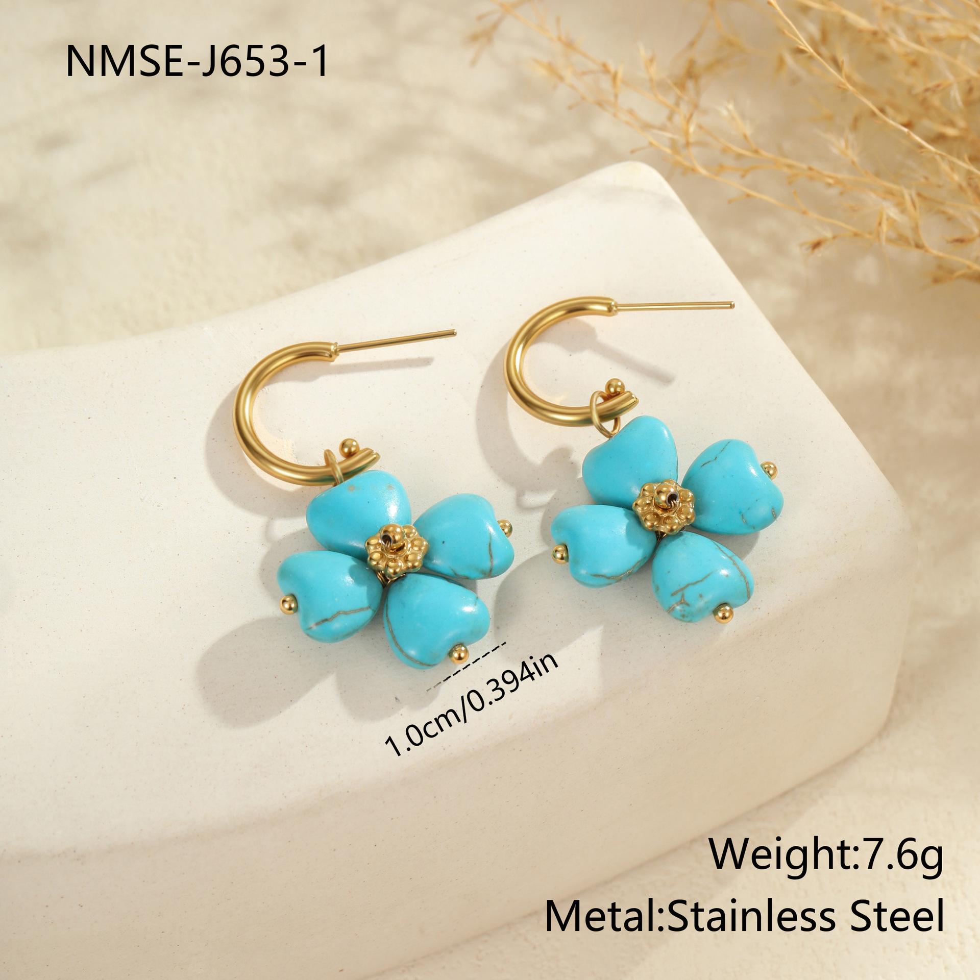 GEMCHIC Women s Turquoise Natural Stone Necklace Ring Earring Set Bohemian Titanium Steel Jewelry