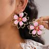 DIGADAGU Alloy Hollow Flower Stud Earrings New Simple Exaggerated Earrings Women's Party Zircon Accessories