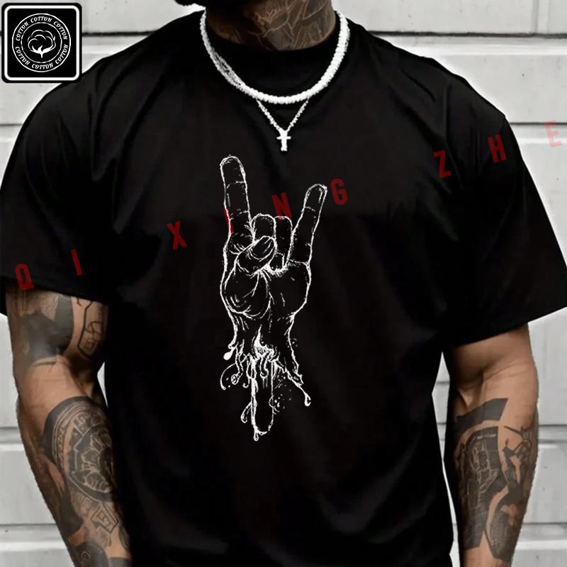 Men T Shirt Minimal Rock Design Motorcycle T-Shirt Cotton Men‘s Summer Short Sleeve Tops Tee