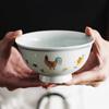Chinese Retro Ceramic Tableware Exquisite Chicken-pattern Salad Bowl Household Ceramic Ramen Bowl Kitchen Accessory Soup Bowl