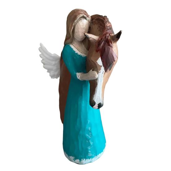 Girl Horse Figurine Resin Angle Pony Statue Sculpture Home Office