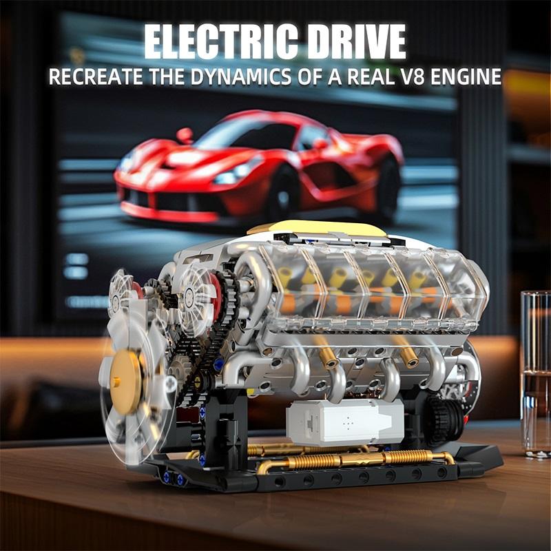 MOC Technik Electrically Driven V8 Engine Model Car Building Blocks Set Creative Educational Toys Christmas Gifts For Boys Kids