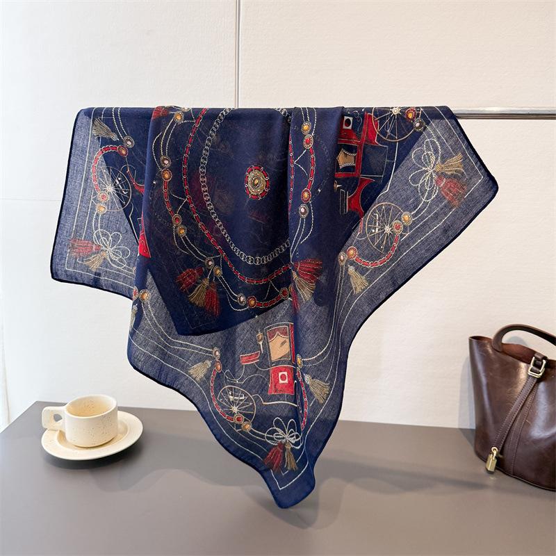 Polka Dot Style Herringbone Pattern Cotton And Linen Small Square Scarf Silk Scarf Imitation Velvet Headscarf Shawl Sun Protection Scarf Women'S Scarf