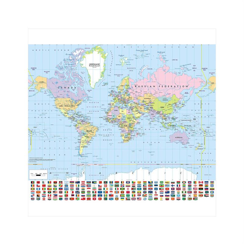 World Map Poster with Flags Large Educational Wall Chart for Bedroom Playroom School Classroom Geography Learning Decor