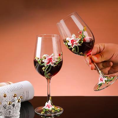 Luxury Crystal Enamel Goblet Glasses Vintage 3D Floral Decor Wine Glass Champagne Cup for Wedding Party Home Bar Home Party Gift