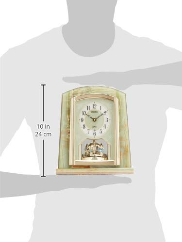Seiko Clock BY223M, Radio-Controlled Analog Table Clock with Rotating Ornament and Onyx Frame