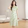 Mint Mambo Green Floral Two-Piece French Style Slim Waist Summer Dress