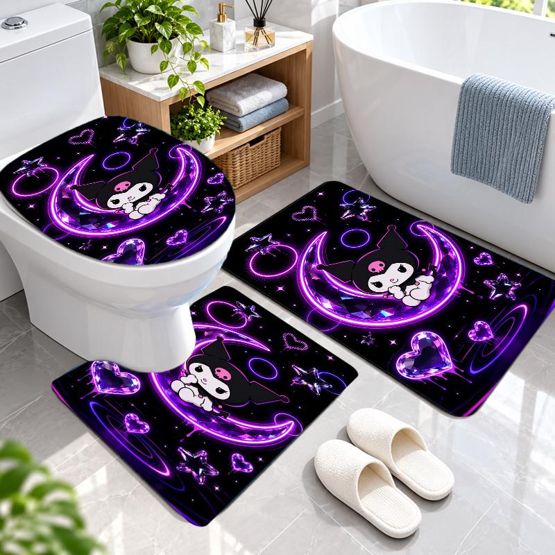 3Pcs Flannel Toilet Mat Set Kuromi Bathroom Rug Bath Carpet Non Slip Home Decor