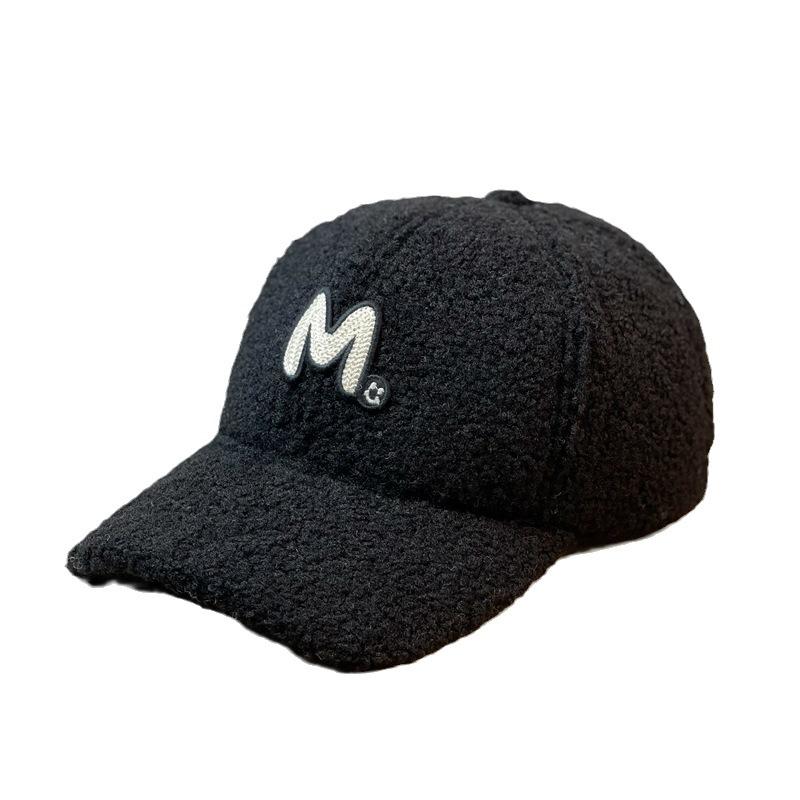 New M Embroidered Letter Hat for Women Autumn and Winter Lamb Velvet Baseball Cap Korean Version Ins Casual Thickened Warm Peaked Cap