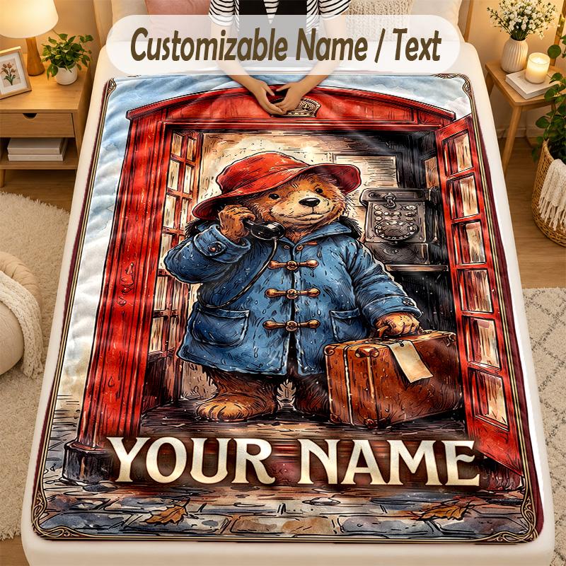Flannel BlanketPaddington Custom Name Text Personalized Soft Warm Throw Blanket Home Decor Gift