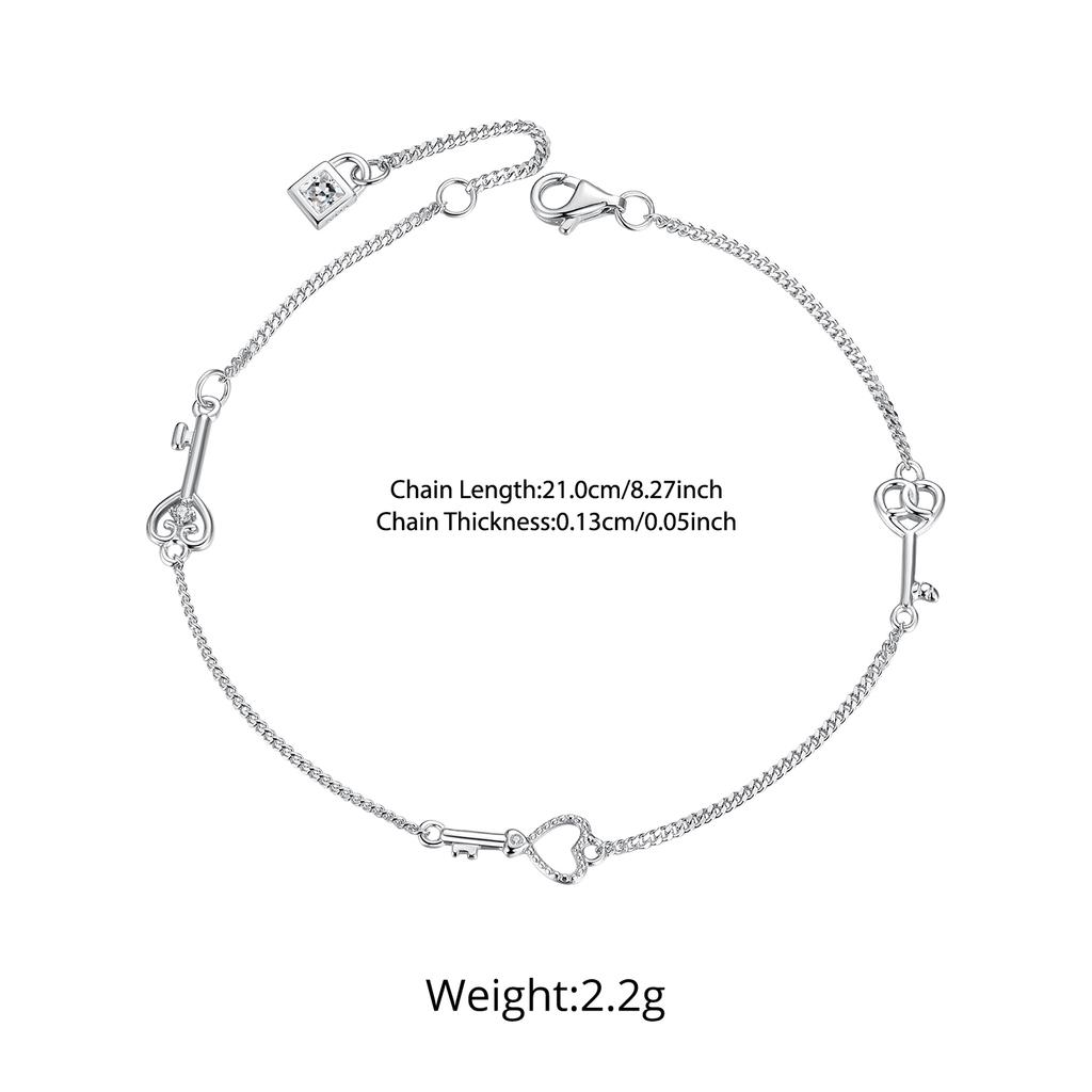 Bamoer 925 Sterling Silver Hollowed Heart Chain Bracelet Adjustable Key Lock Charm Link Chain for Women Minimalist Wrist Decor