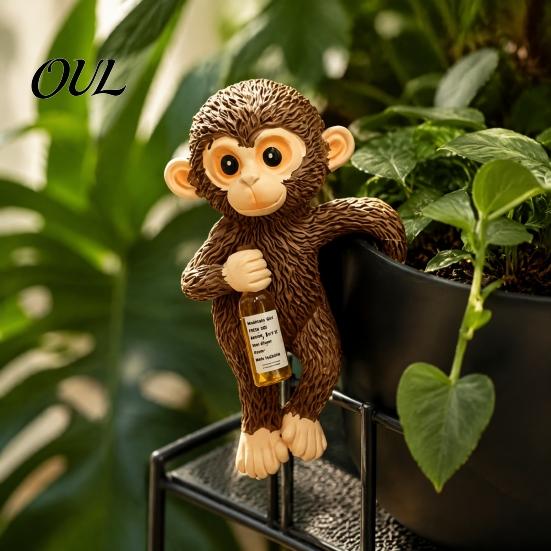 Flower Pot Accessory Planter Hanging Monkey Statue, Resin Plant Hugger, Birthday Present for Mom Cute Miniature Figurine Edge Decoration