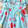 Dress For Girls 1-8Y Birthday Korean Style Fashion Ruffle Trim Off-Shoulder Floral Pattern Strap Dress