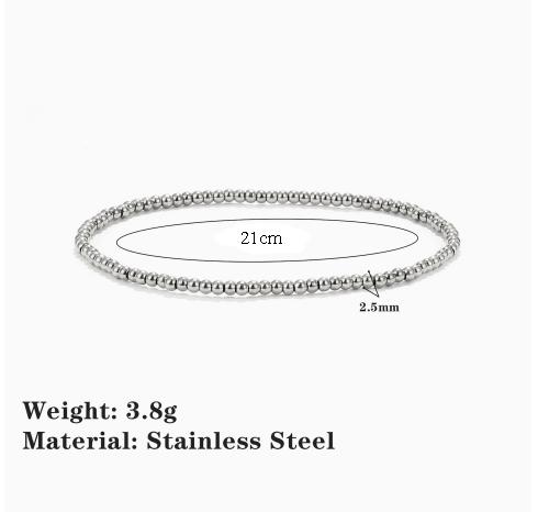 Stainless Steel Elastic Strand Beads Bracelets Bangles For Woman Waterproof Beaded Chain Bracelet 21cm
