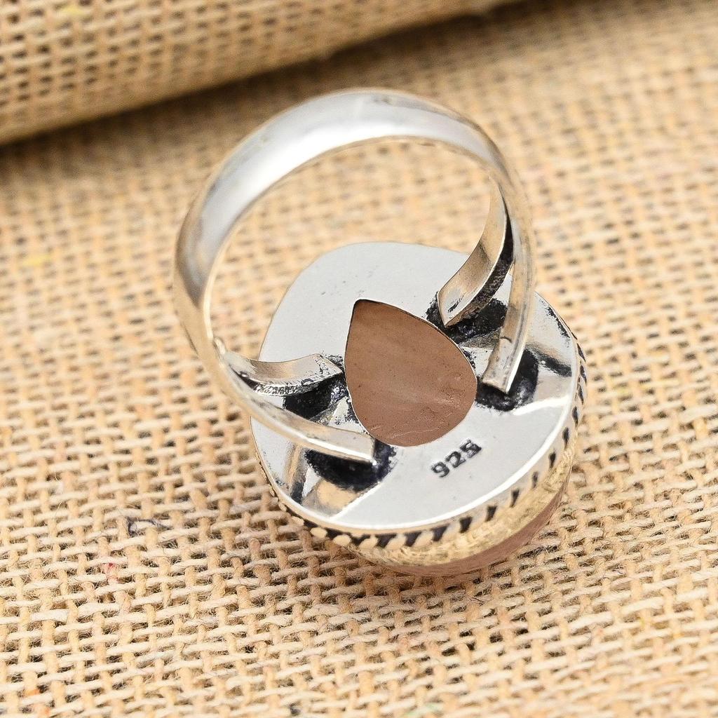 Aufwändiger Rosenquarz-Edelstein, handgefertigter Ringschmuck aus massivem 925er Sterlingsilber