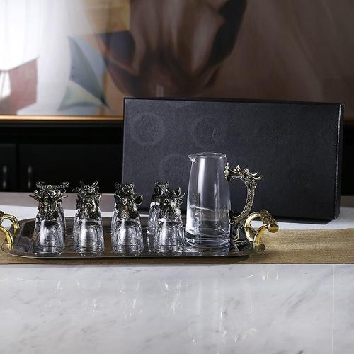 Twelve Zodiac Liquor Wine Glass Set Household Small Wine Glasses Hip Flasks Chinese Imitation European Drinkware Exquisite Gift