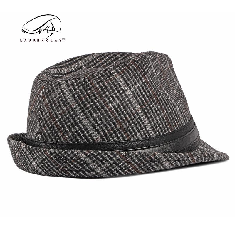 

Autumn and winter new men s check jazz hat british vintage gentleman s hat tweed top hat women M（56-58cm） темно-коричневого кольору