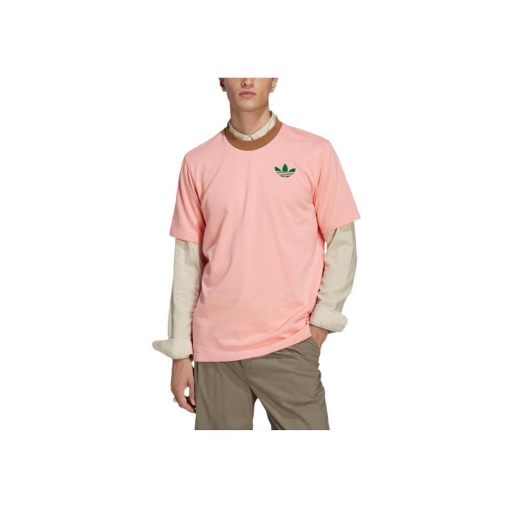 Adidas Originals SS22 Trefoil Ribbed Crew-Neck Short Sleeve T-shirt With Clover Print Men Tops Pink IB3433