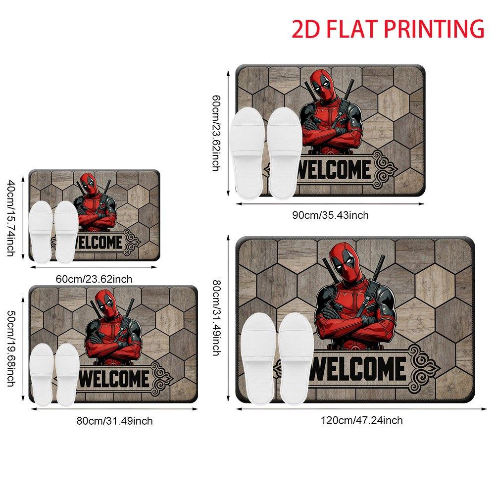 Authorized 1pc Marvel 2D Flat Printed Deadpool Welcome Outdoor Rugs, Suitable for Living Rooms, Bedrooms, Kitchens, Corridors,