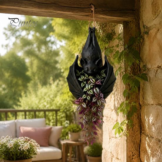 Einzigartiges Halloween-Gartendekoration Hängende Fledermaus Pflanztopf, Kreativer Gotischer Pflanztopf, Wasserdichter Gartenkorb Dekorativer Behälter für Hängende Ranken,