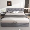 Velvet Upholstered Bed, 180*200cm, Buttoned Headboard, Double Bed, Hydraulic Bed with Storage, Slatted Frame, Gray[OLD SKU:29775960AAH]