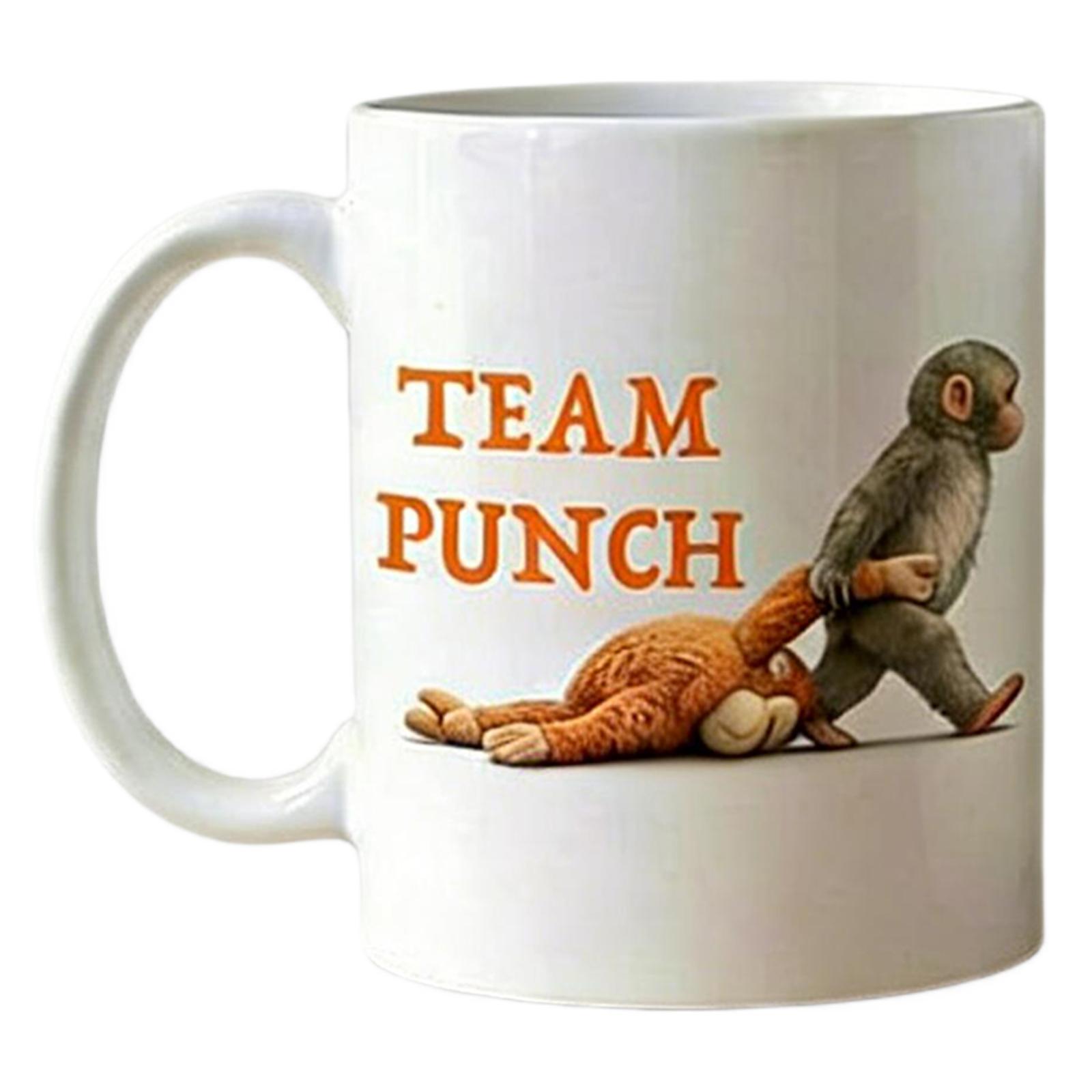 Team Punch Monkey Mug, Viral Baby Macaque Coffee Cup, Support Orangutan Gift, Cute Animal Meme Merch For Introvert Friend