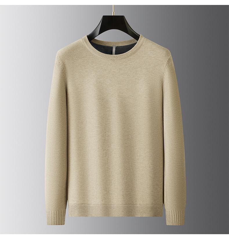 Men’s Winter One-Piece Velvet Sweater: Round-Neck, Thickened Base Layer, Warm Solid Color Knitwear