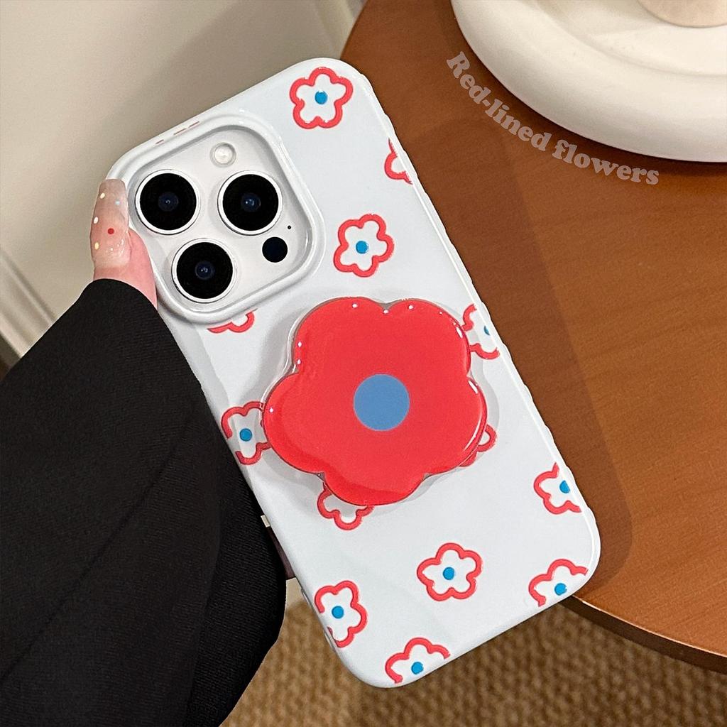 Little Red Flower Stand Phone Case for iPhone 15, iPhone 16, iPhone 17 Pro Max