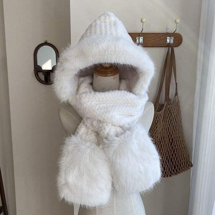 Women's Warm Plush Hat, Gloves & Scarf Set - Thick, Solid Color, Cute & Cold-Proof 2024 Edition