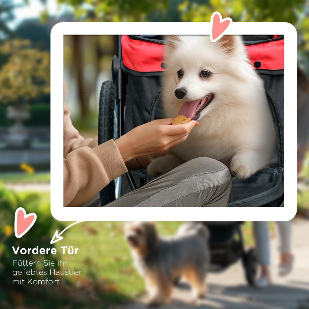Foldable Pet Stroller with Three Wheels, for Small, Medium Dogs, Red