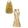 Children‘s Shiny Sequins Halter Neck Backless Jazz Dance Bodysuit and Split Flare Metallic Pants for Competition Recital