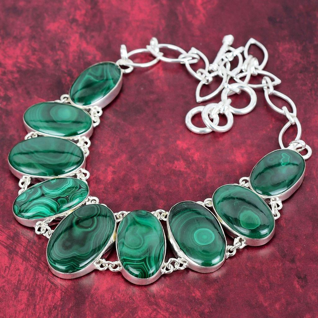 Malachite Gemstone, 925 Solid Sterling Silver Bracelet & Necklace Jewelry Set For Her, Handmade New Design Jewelry Set For Women