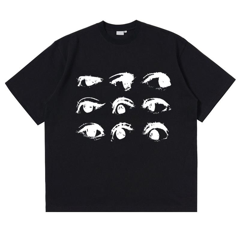 Unisex T-Shirt mit Baumwoll-Augenprint-Design Sommer Koreanischer Stil Harajuku Kleidung kurzärmliges Oberteil Y2k Street Casual lockeres T-Shirt