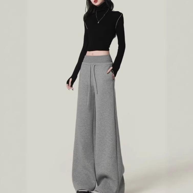 American Gray Wide-leg Casual Pants Women's Spring New High-waisted Loose-hanging Touching Pants