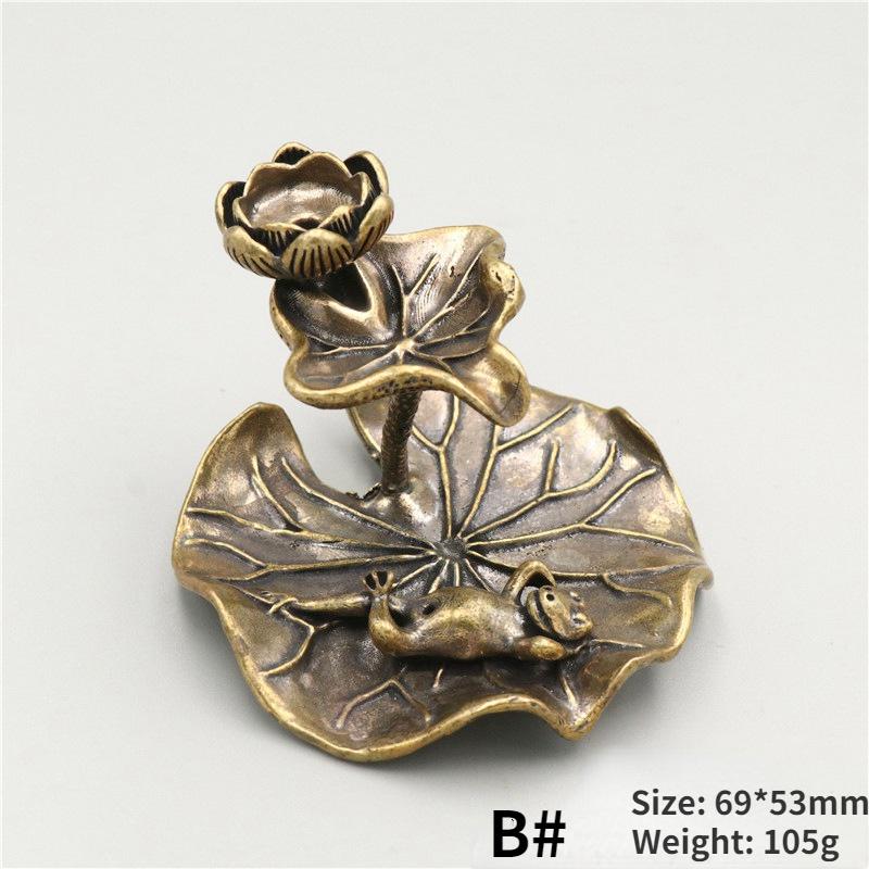 1pc Pure Brass Lotus Leaf Lotus Backflow Incense Ornament Solid Copper Frog Lotus Pond Artistic Conception Incense Holder.