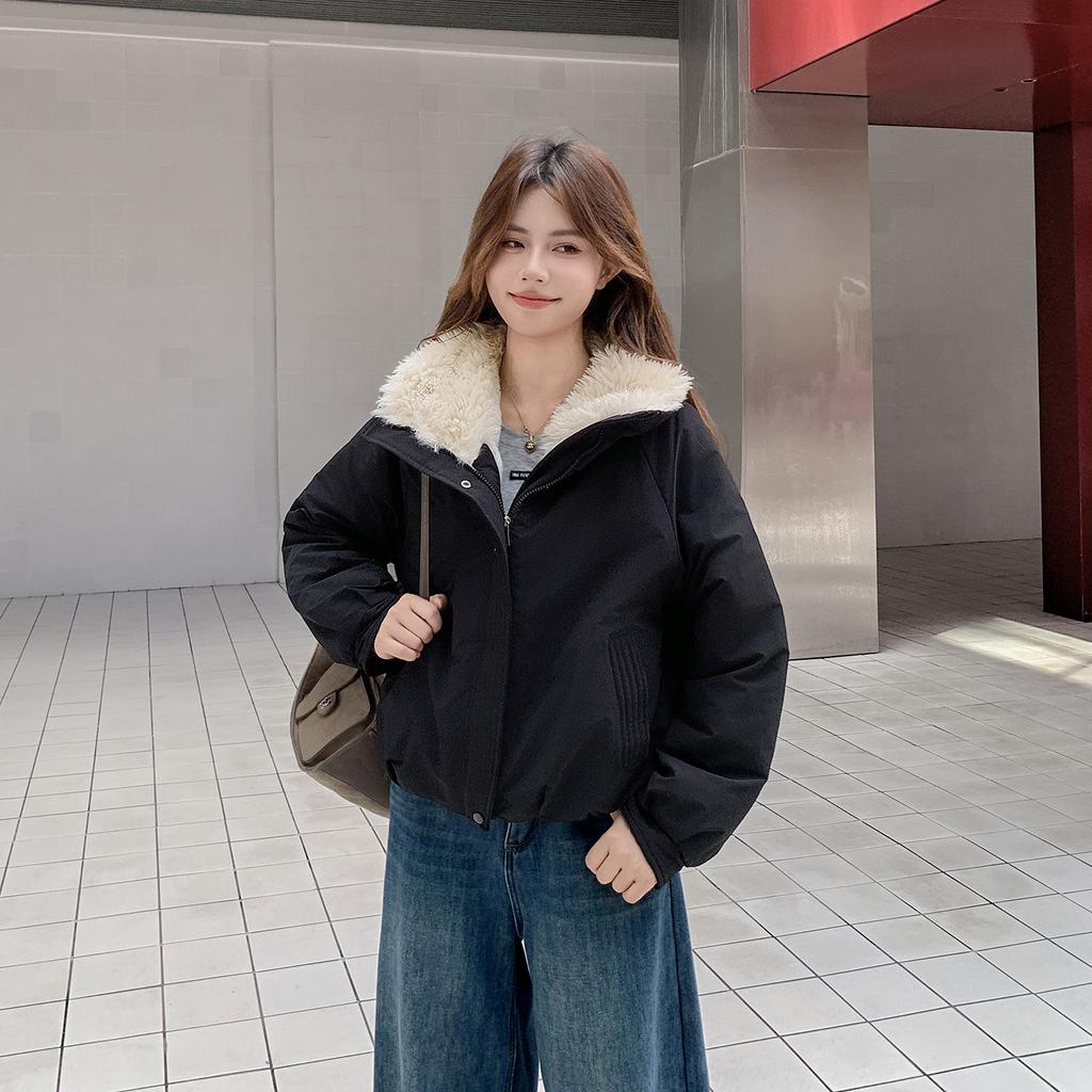 Velvet stand-up neck cotton clothes women's short winter new loose and versatile fashion cotton-padded clothes