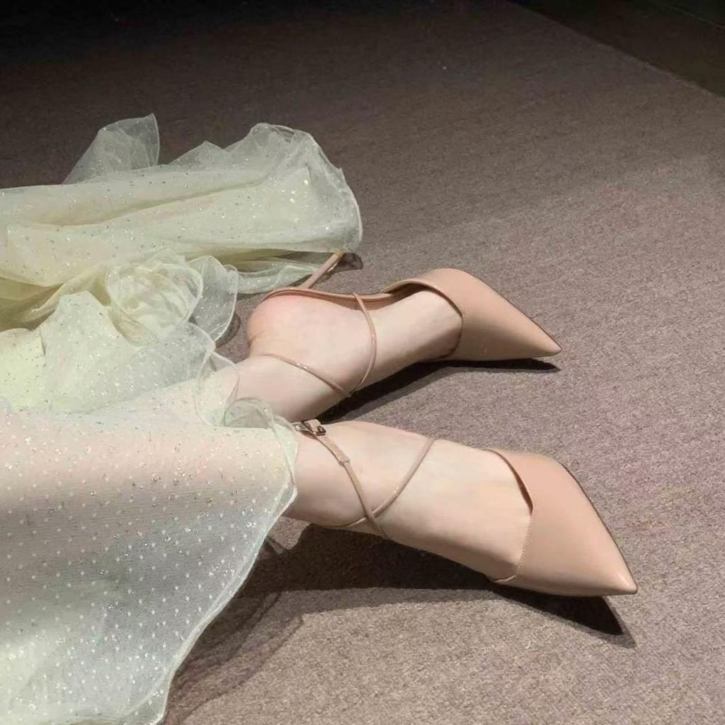 2025 summer shallow mouth outer wear pure desire comfortable high-heeled sandals women's niche design sweet non-slip women's sandals