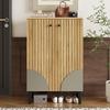 Modern Wooden Shoe Cabinet with Doors – Space-Saving Shoe Organizer with Shelf Compartments, Storage & Black PVC Frame, Elegant Design for Hallway